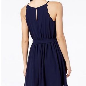 BCX Scalloped Sleeveless Dress with Sash Belt